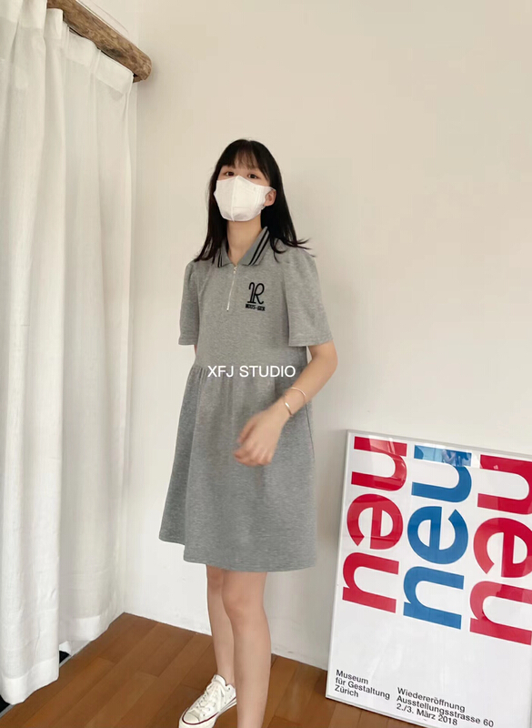 [Xiaofan family] new polo collar letter embroidery loose aging fashion dress 8298\lsw