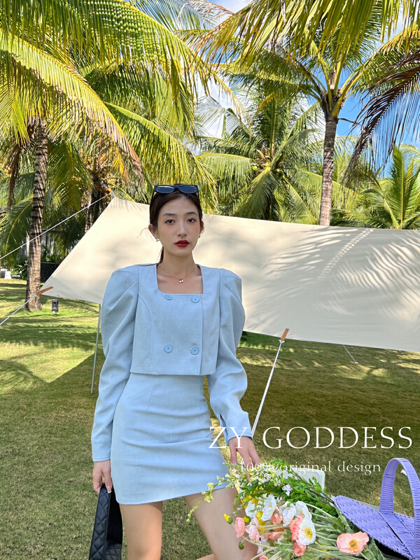 【 ZY 】 temperament Celebrity Square Neck small fragrance short coat + slim skirt two piece suit 68173\ozq