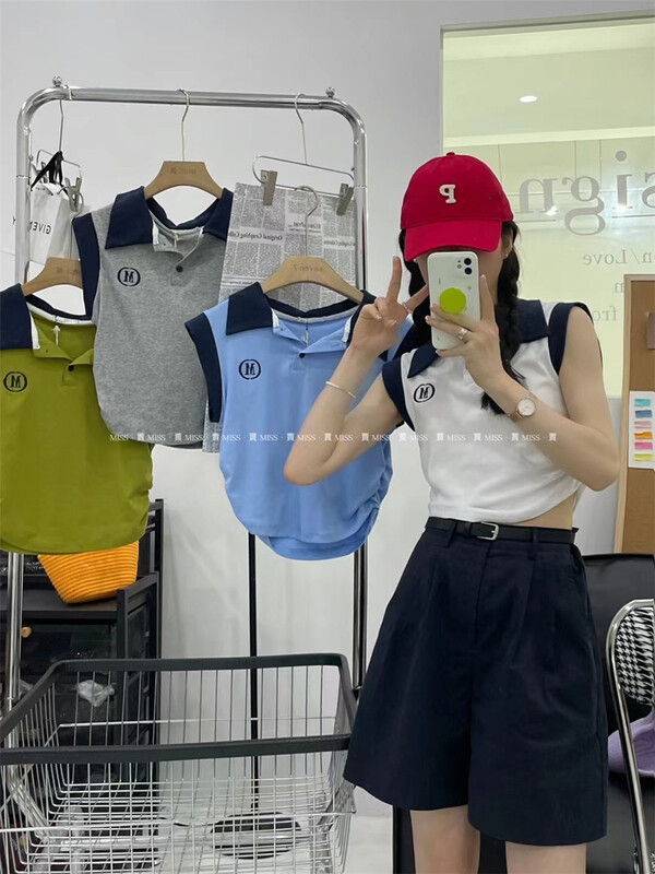 [Miss Jia] casual simple polo collar color matching shirt 3369\xyy