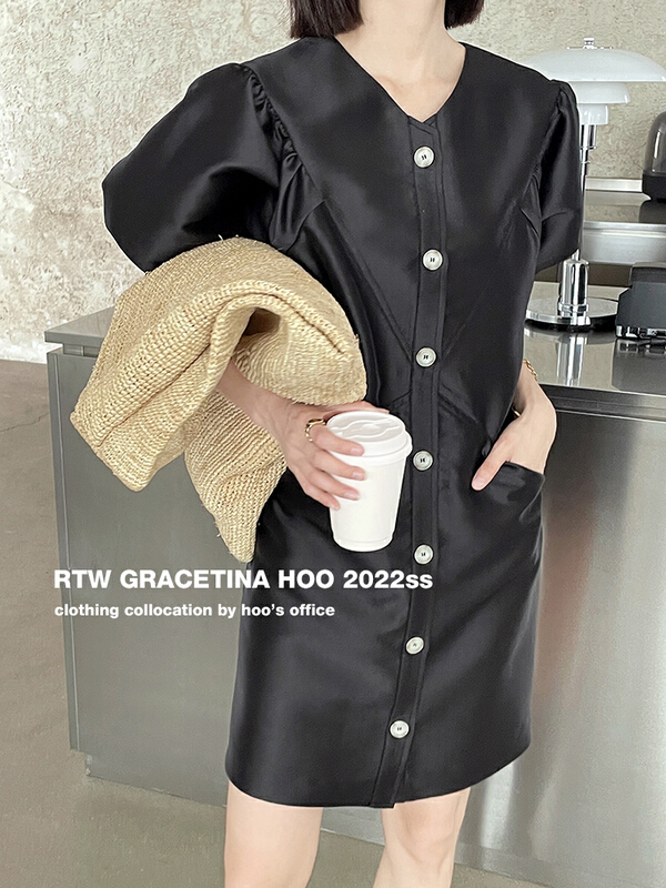 [gracetina Hoo] customized light sense niche design French dress bubble sleeve ly860\zxl