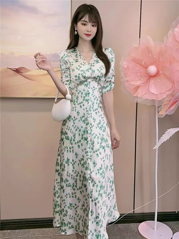 [jun.t] temperament bubble sleeve floral dress 6197\pcz