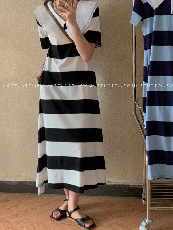 [chen/mk] Korean version simple temperament stripe dress 3280\hjy