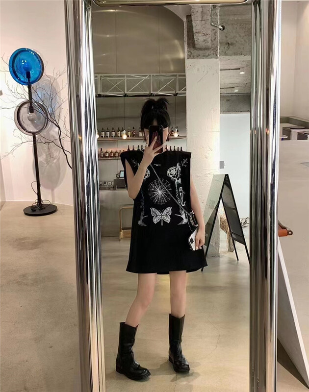 [Bala Bala] Korean casual stripe printed vest dress (with bag) 6396\pcz