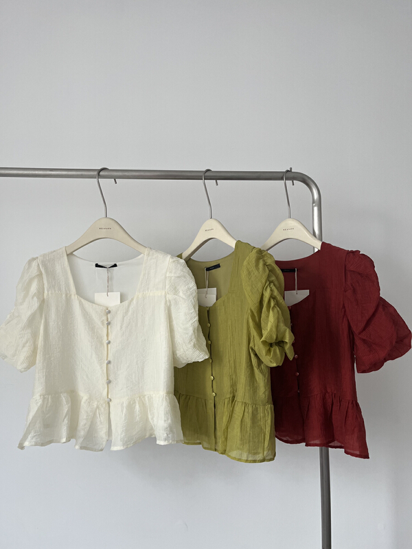 [RS] square neck bubble sleeve small temperament shirt rs2358\xyy