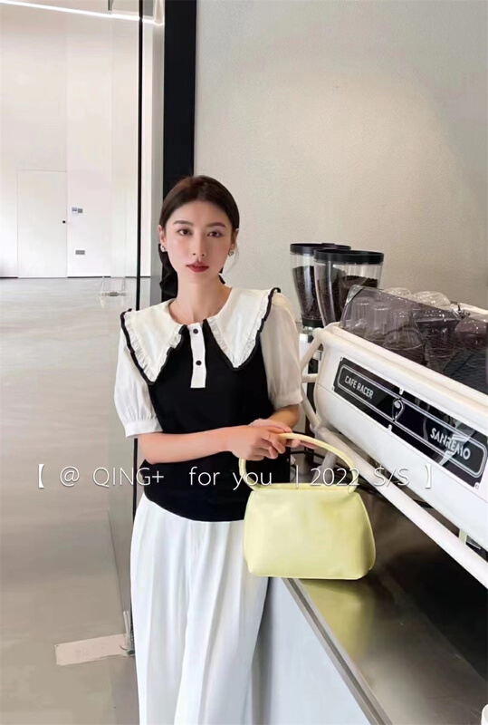 Original price 58.65! In early summer! [Qingqing family] Personalized Baby collar color blocked knit shirt 5279\xyy