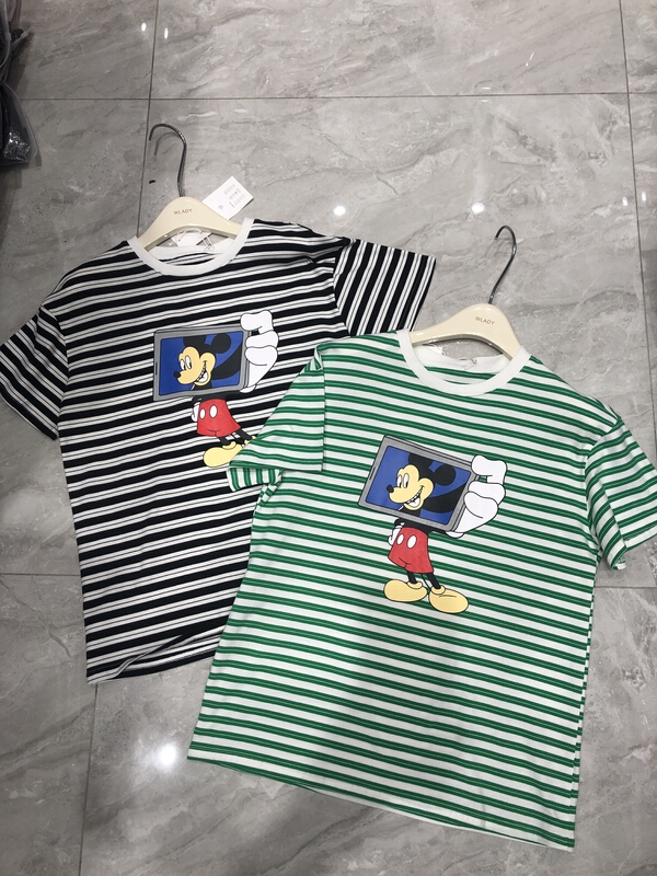 [wlady/npj supporting actress] round neck stripe cartoon Mickey short sleeve T-shirt w328\wtt