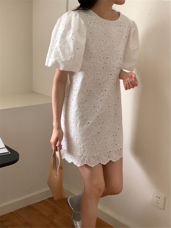 【 bluepops 】 round neck bubble sleeve sweet and gentle dress a2414\zxl