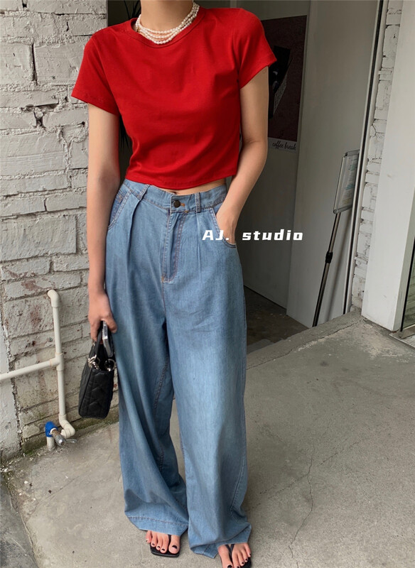 Live broadcast! [aj.studio] round neck clean comfortable short sleeve T-shirt ys1-9293\ll