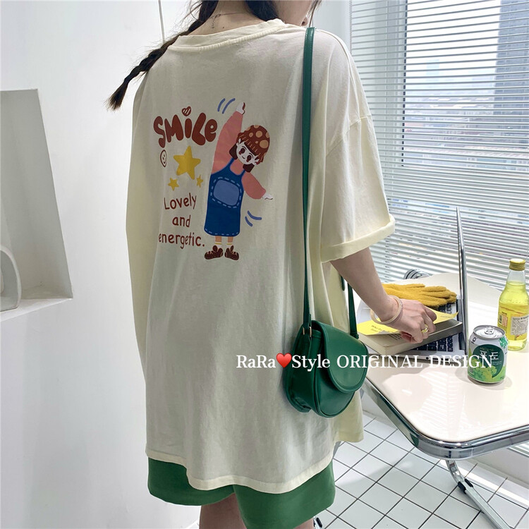 [rara] back print comfortable short sleeve T-shirt 79073\lsl