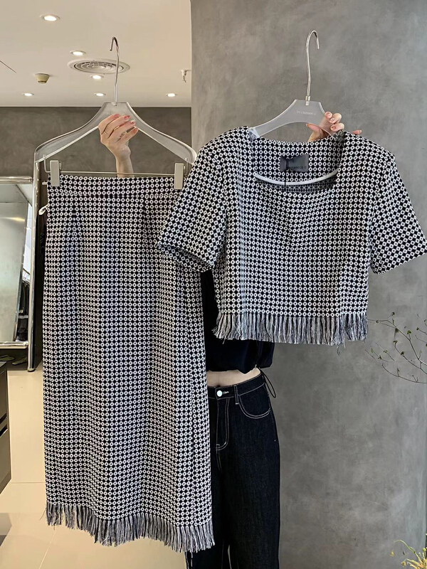 [TZM] tassel Plaid Top + casual pants set 7506\lsw