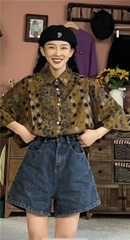 [hua+] Vintage circle printed shirt 006\lsw