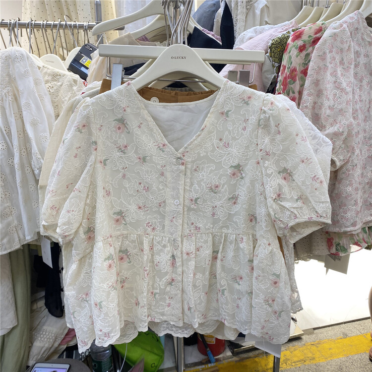 [o.lucky] French printed sweet lace blouse 1877\hbx