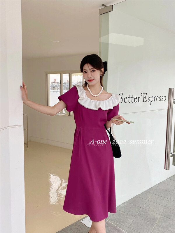 In early summer! [A-One] elegant retro Ruffle bubble sleeve dress 22109\hjy