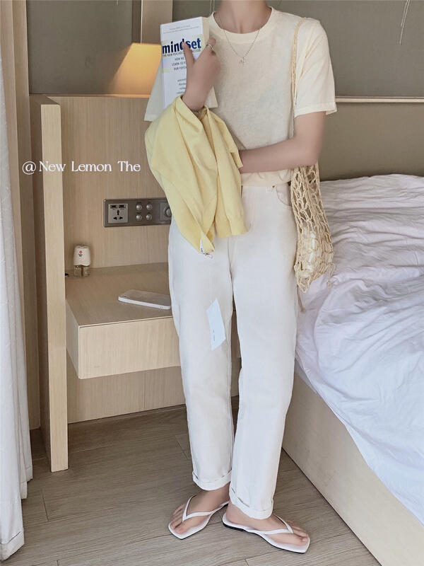New year in early spring! [lemon green tea] Korean white casual jeans (only jeans) b-817\hjy