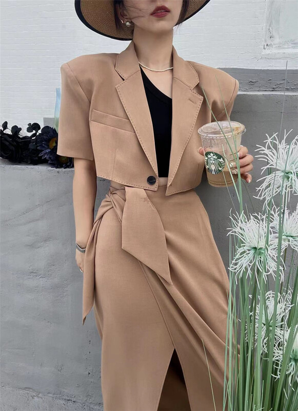 [keep] solid color short sleeve versatile short coat (only selling coat) ys1-7825\wtt