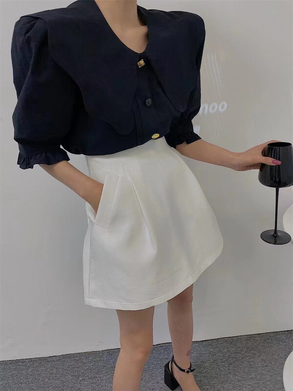 [mix] solid color high waist pleated skirt ys1-0065\wtt