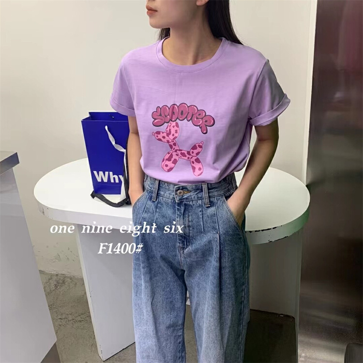 [1986] Korean loose comfortable printed short sleeve T-shirt ys1-1400\xyy