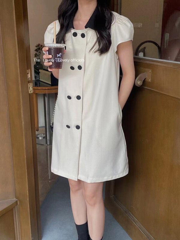 [love] simple feeling bubble sleeve polo collar dress s1788\hbx