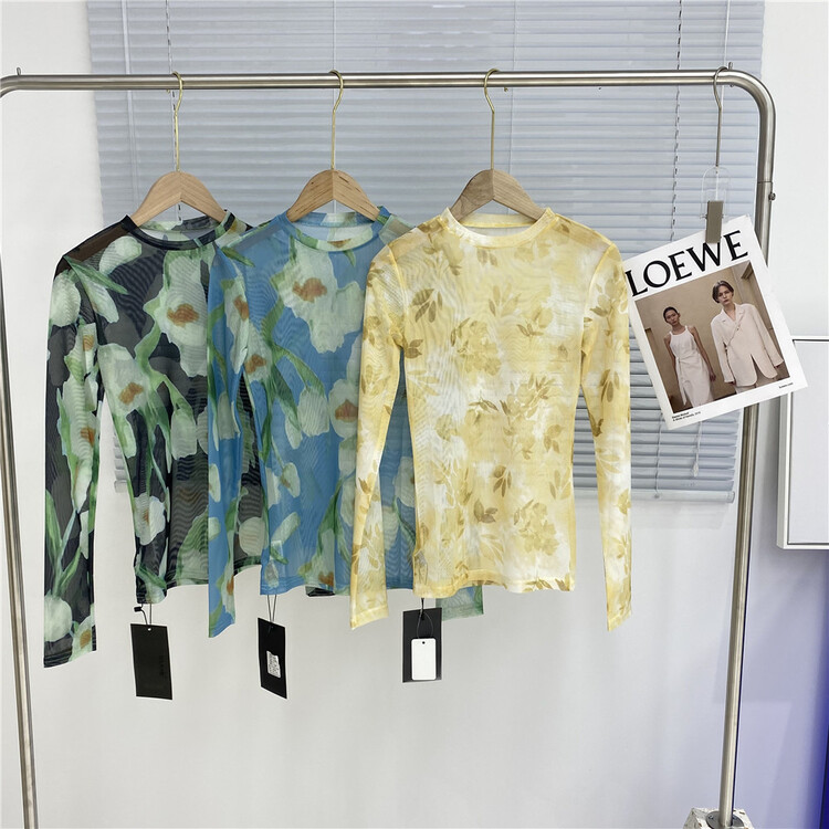 [semi plain] temperament printing slim fitting round neck bottoming shirt v306\zsy