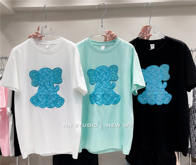 [NN] Unisex casual patch small elephant short sleeve T-shirt 9638\xyy