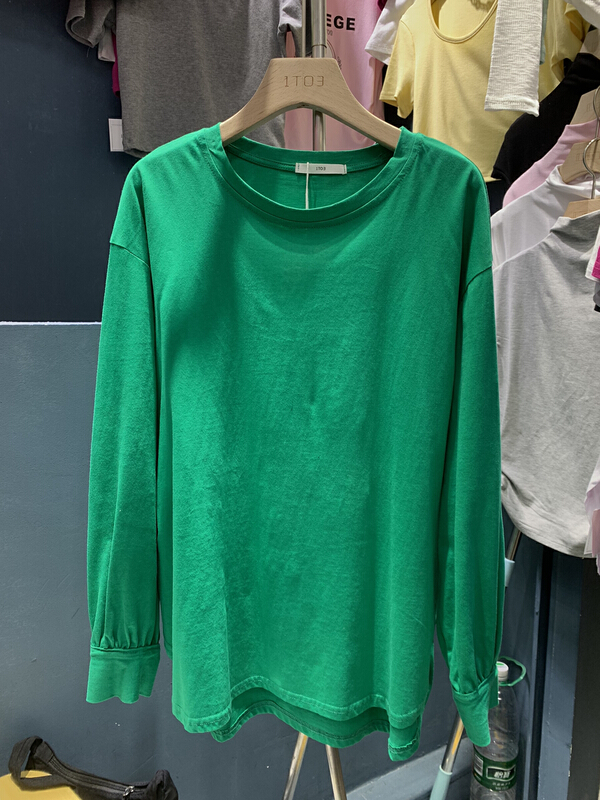 Original price 39.48! New year in early spring! [1to3] round neck loose retro foreign style long sleeve T-shirt 8027\lsw
