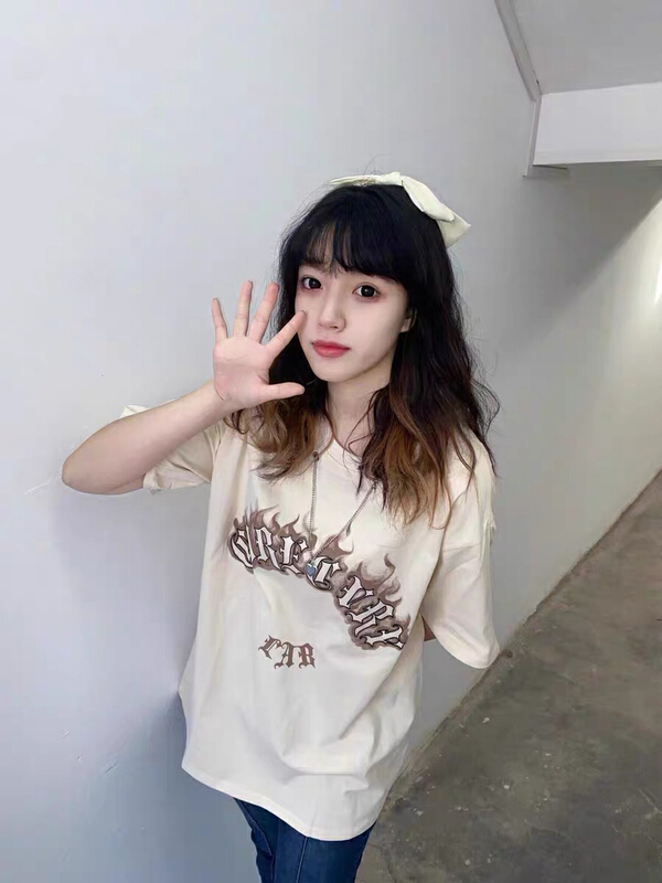 [j.2] Street trend Fraktur loose Pullover short sleeve T-shirt (with removable chain) 4586\lsw