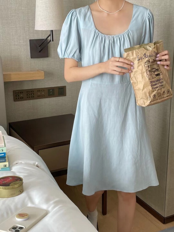 [feeding] simple solid color round neck dress 3398-s7\zxx