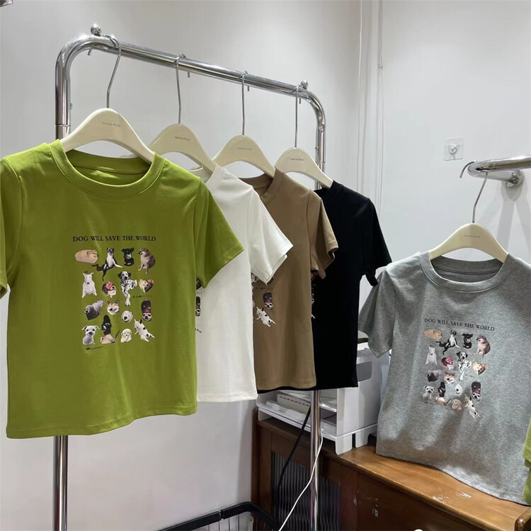 [yoyo style] Dog Print round neck short sleeve T-shirt 8592\xyy