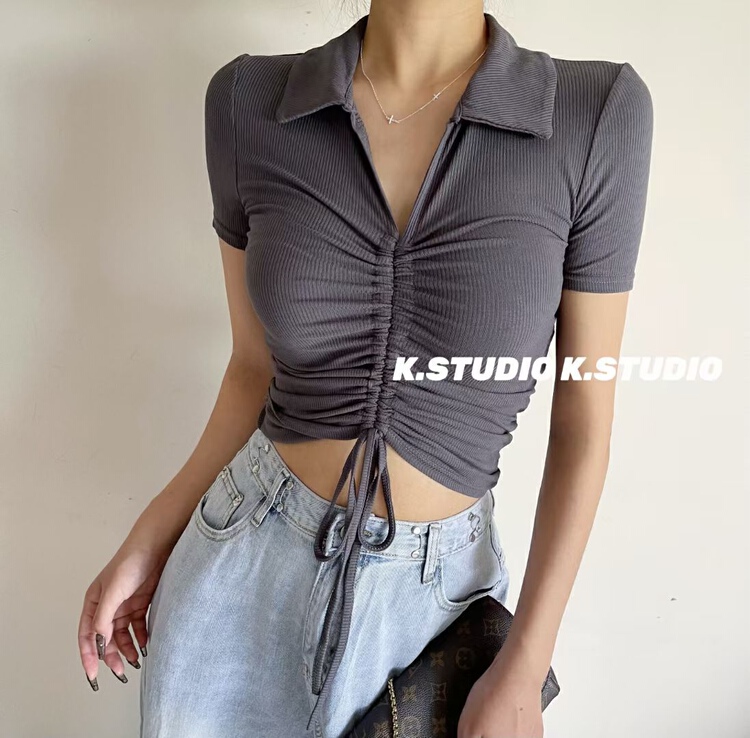 【KIM STUDIO】純色抽褶套頭短袖T恤  3392#  PCZ
