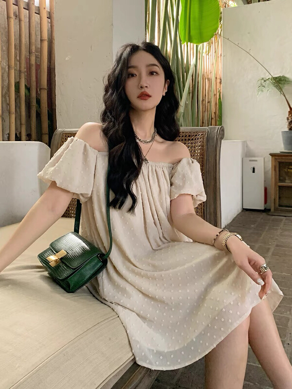 [Kiki studio] fashion off shoulder solid dress 6089\hjy