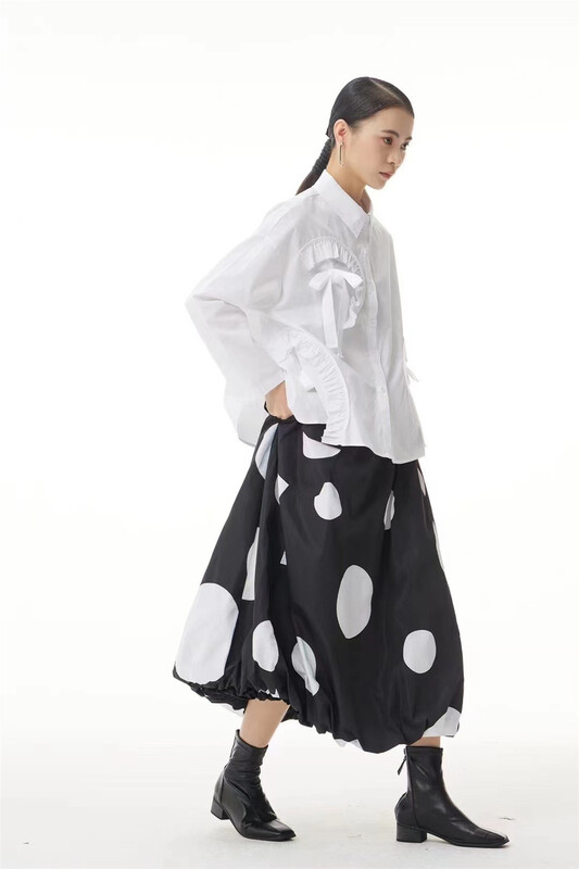 [size] Korean elastic waist versatile polka dot skirt 3166\lsw