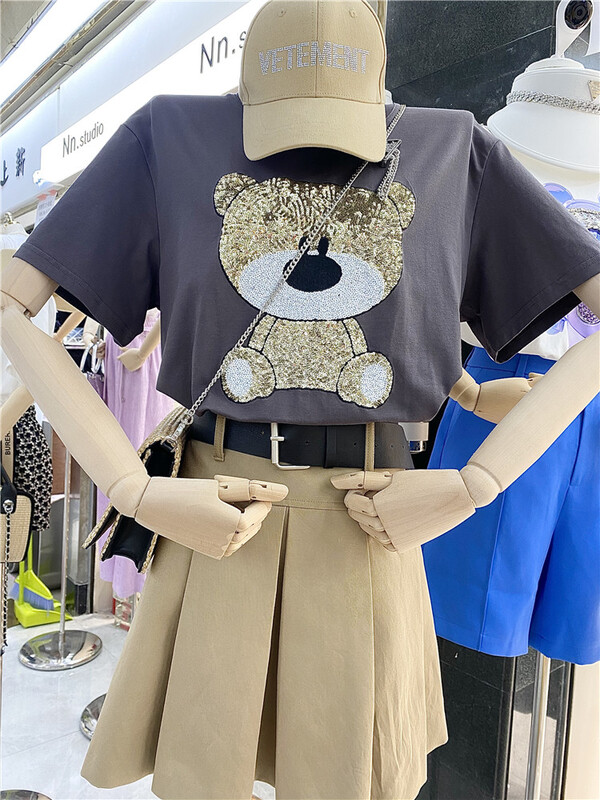 [NN] little bear sequins versatile short sleeve T-shirt 8661\xyy
