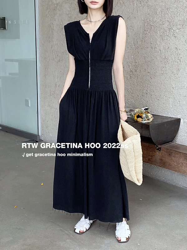 [gracetina Hoo] pull up technology V-neck elastic waist dress ly5213\cqw