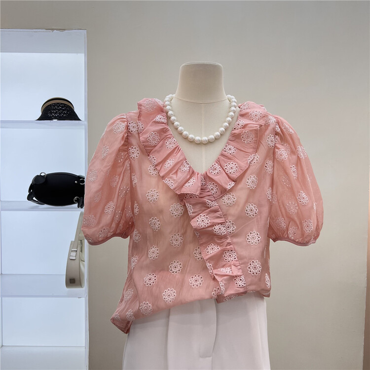【MOST】淑女氣質荷葉邊泡泡袖小衫  97066#  ZJY