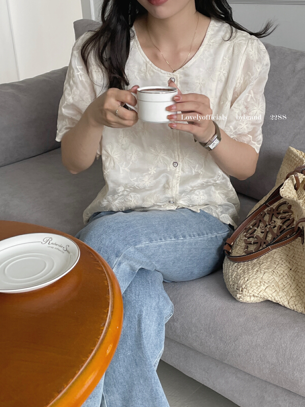 [love] leisure simple fairy temperament foreign heavy industry lace hook flower lace shirt s1525\hbx