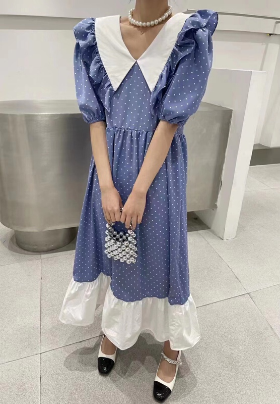[xixi+] wave point pleated Ruffle collar dress 9055\wtt