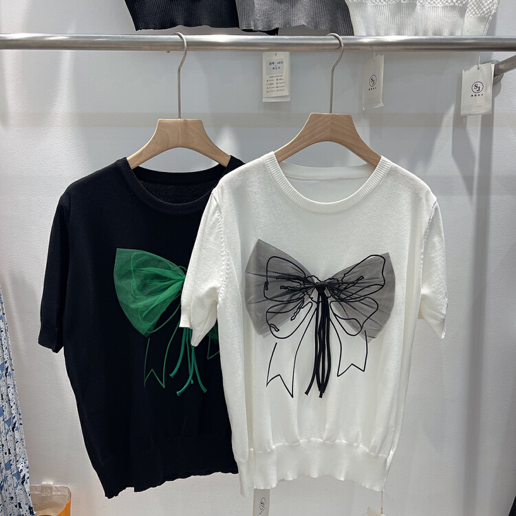 [S.J] gauze bow thin design knit (with bow) 6882\lsw