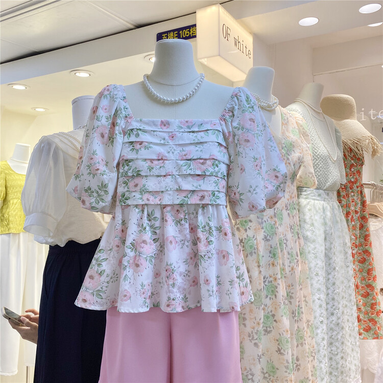 [of white] Korean version lady's Square Collar floral shirt 881518\hjy