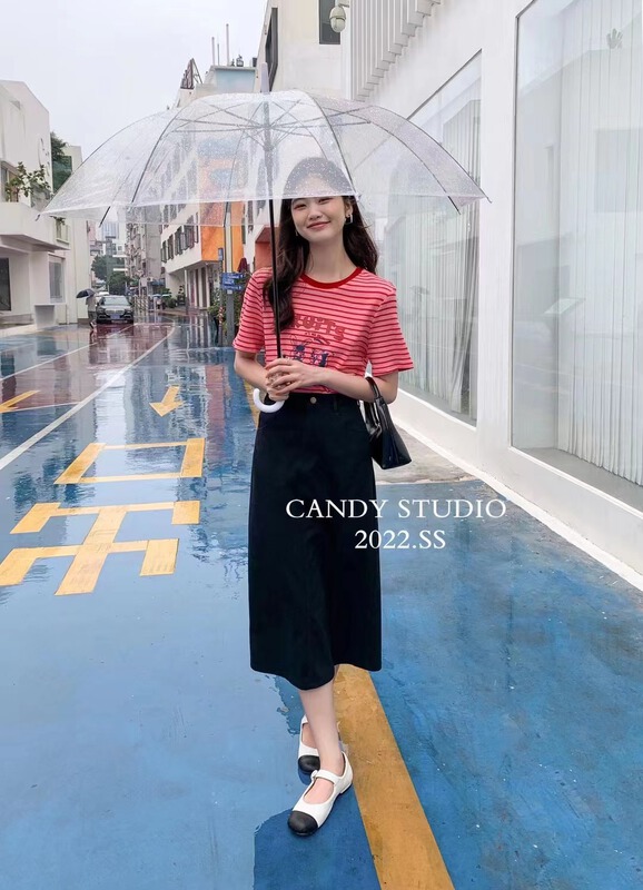 [candy] simple stripe letter short sleeve T-shirt ys1-3361\zjy