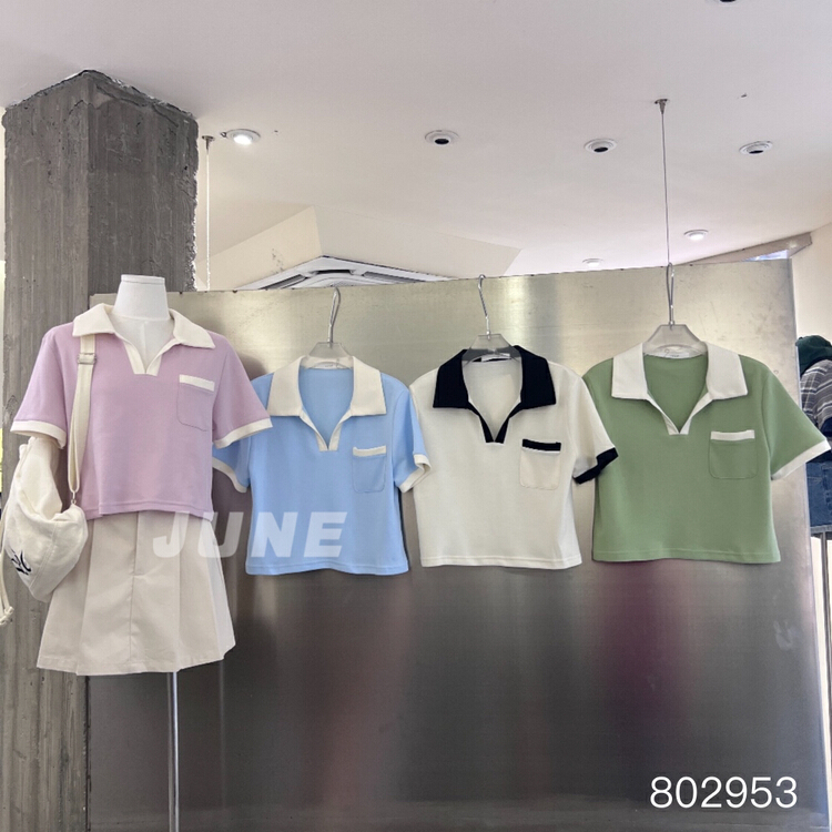 [June] Korean slim short contrast short sleeve T-shirt 802953\xyy