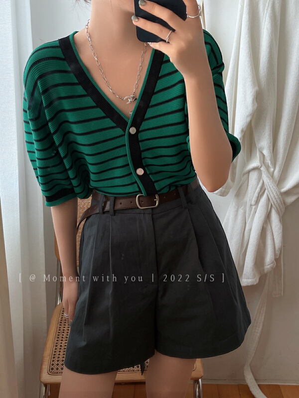 [event with you] V-neck stripe single breasted knitted cardigan 2m138\lsw