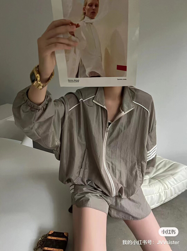 [jvv sister] casual zipper sunscreen jacket + elastic waist casual Shorts Set 2650\zxl