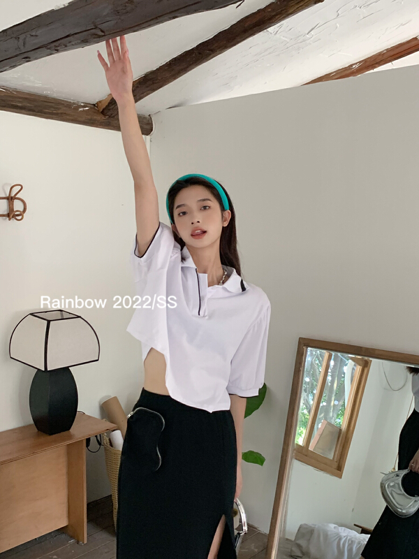 [rainbow] casual color contrast collar PoloPolo shirt 08166\wtt