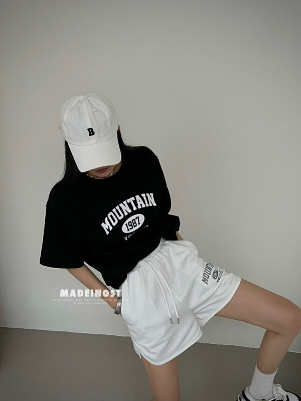 [OSHA madeinost] casual American T-shirt set elastic waist casual Shorts Set 86510