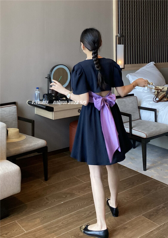 [f.three] bow tie square neck dress 87356\xj