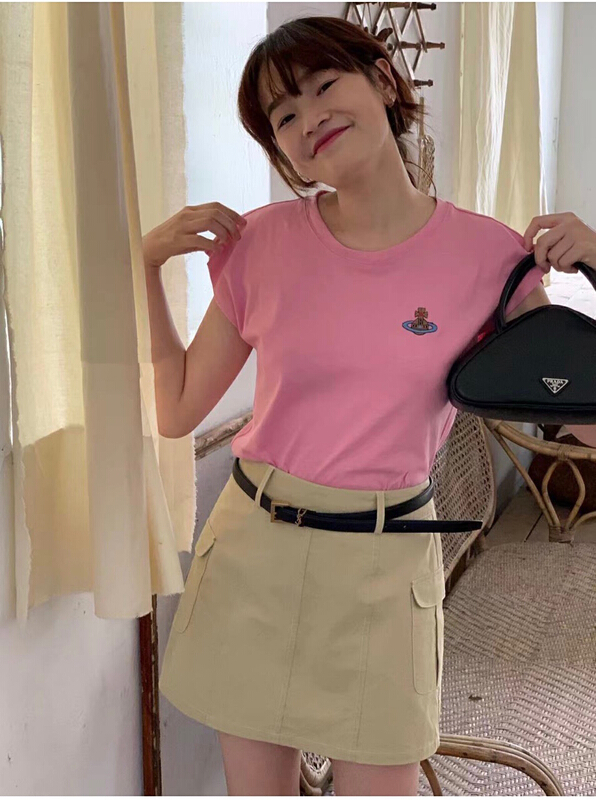 [wgwe] embroidered slim fit round neck summer short sleeve T-shirt 1965\pcz