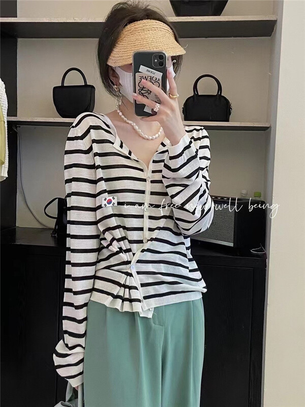 [free studio] stripe knitted comfortable cardigan 2277\hjy