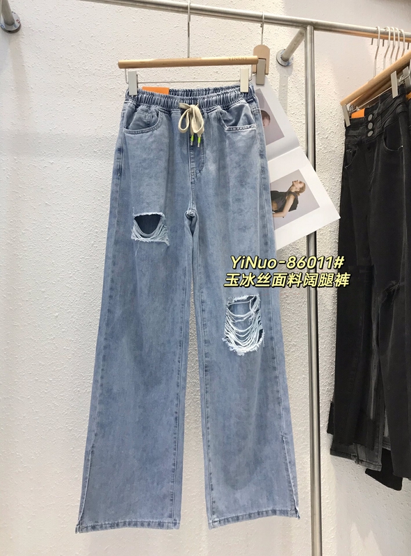 [Yinuo Yinuo jeans] elastic waist thin material wide leg jeans 86011\zjy