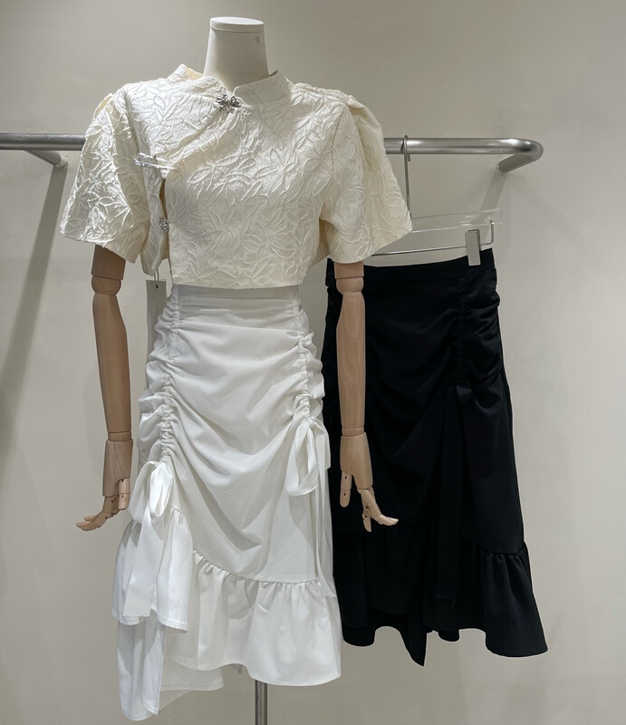 [yipinhan] Korean drawstring high waist lotus leaf swing skirt ys1-8816\pcz