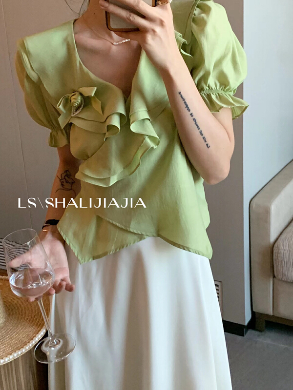 [LS] little women's comfortable and simple shirt (with detachable corsage) 2686\jhy